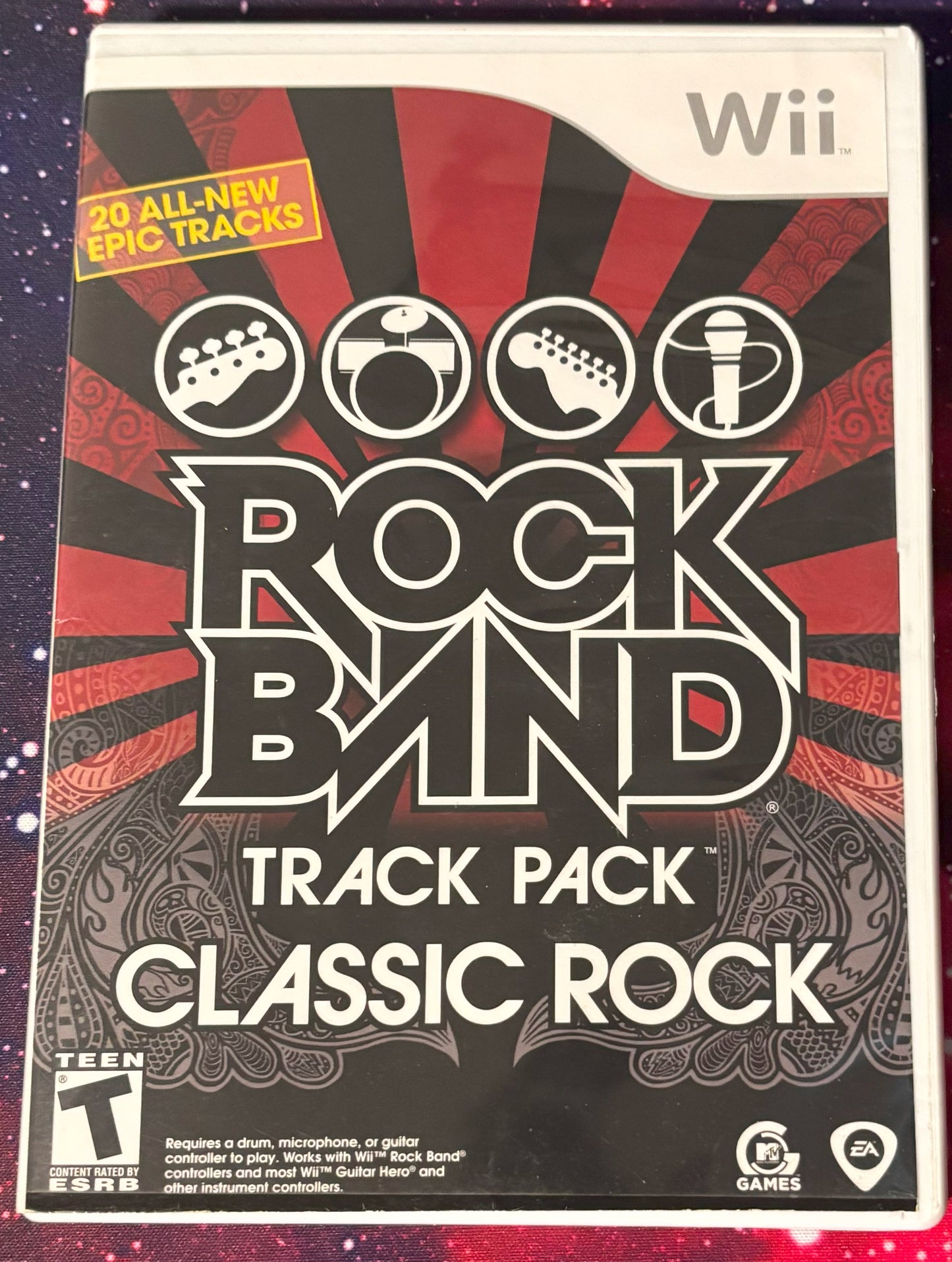 Rock Band Track Pack Classic Rock for Wii game case with red and black design