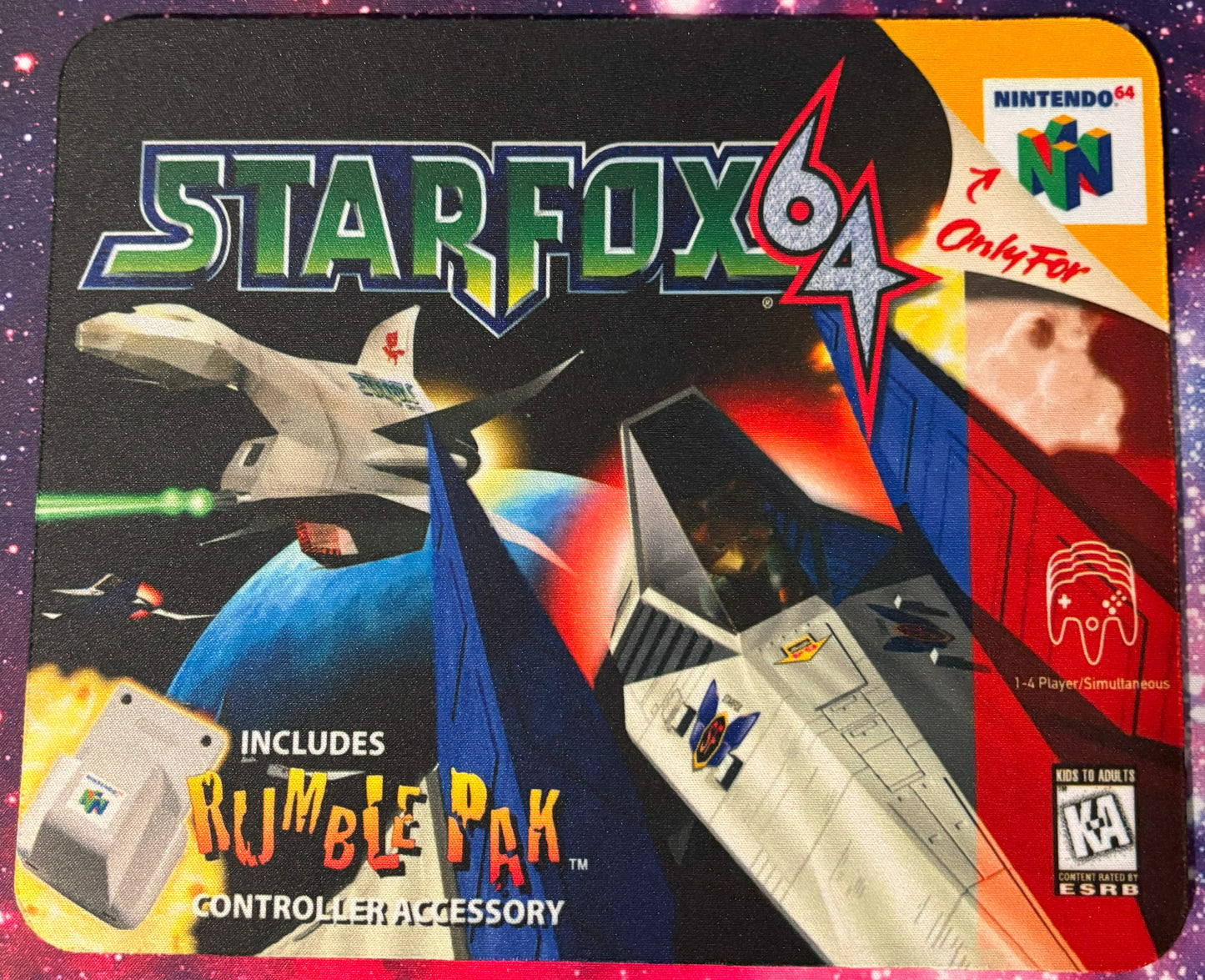 Star Fox 64 game cartridge with space-themed graphics and Nintendo branding.
