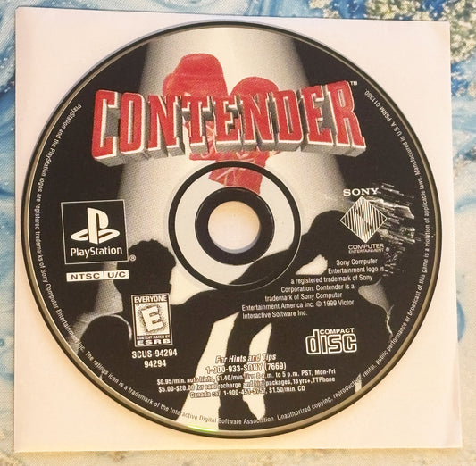 PlayStation game disc labeled 'Contender' on a textured surface