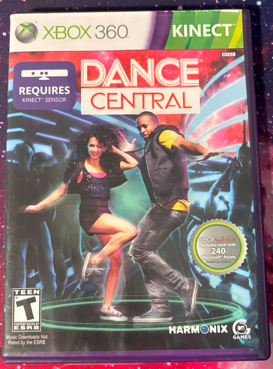 Xbox 360 Kinect game cover for 'Dance Central' with two people dancing.