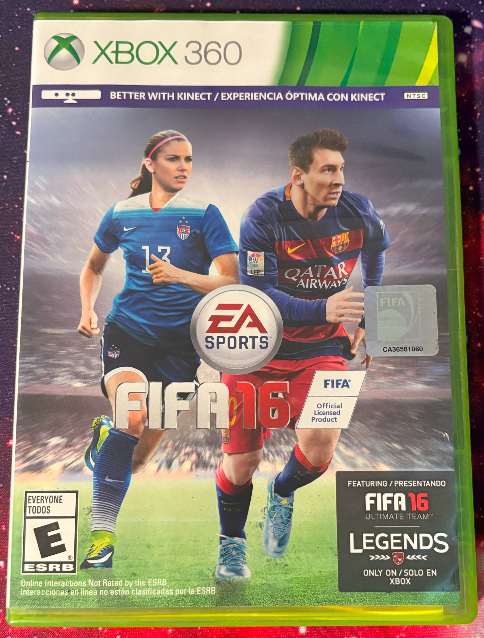 Xbox 360 FIFA 16 game cover with two athletes on a green background