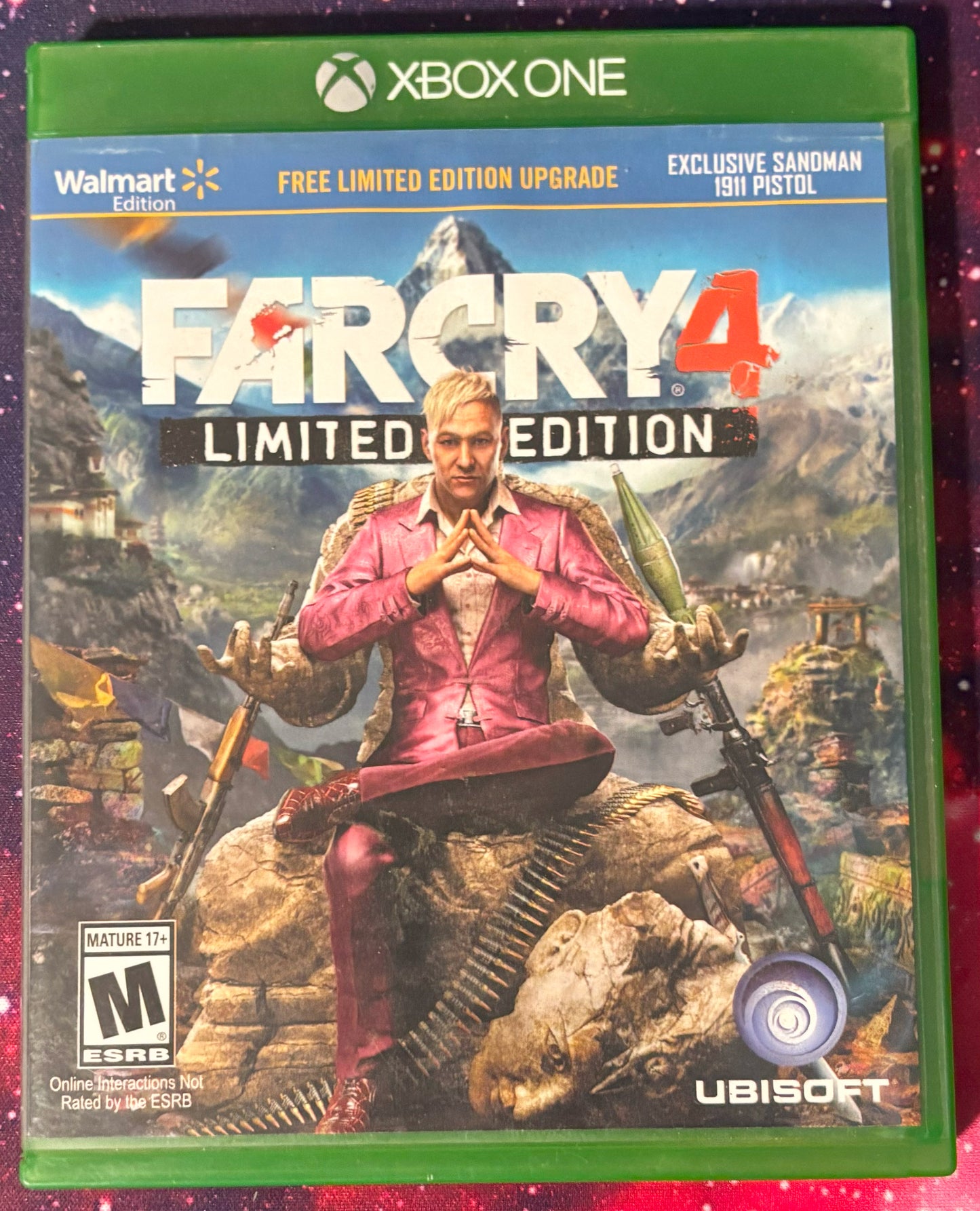 Far Cry 4 limited edition game case for Xbox One with character and mountain landscape on cover