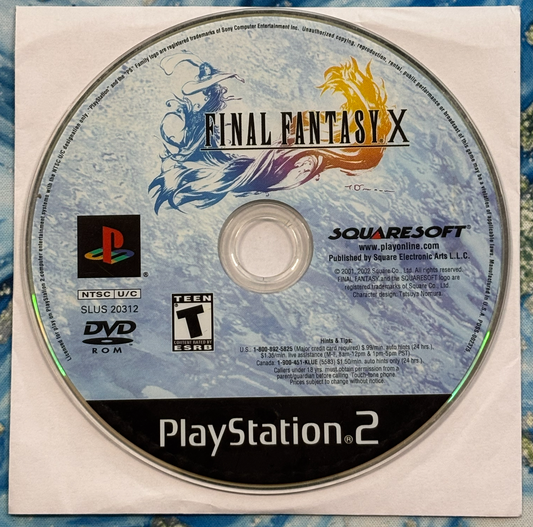 PlayStation 2 game disc for 'Final Fantasy X' on a textured surface