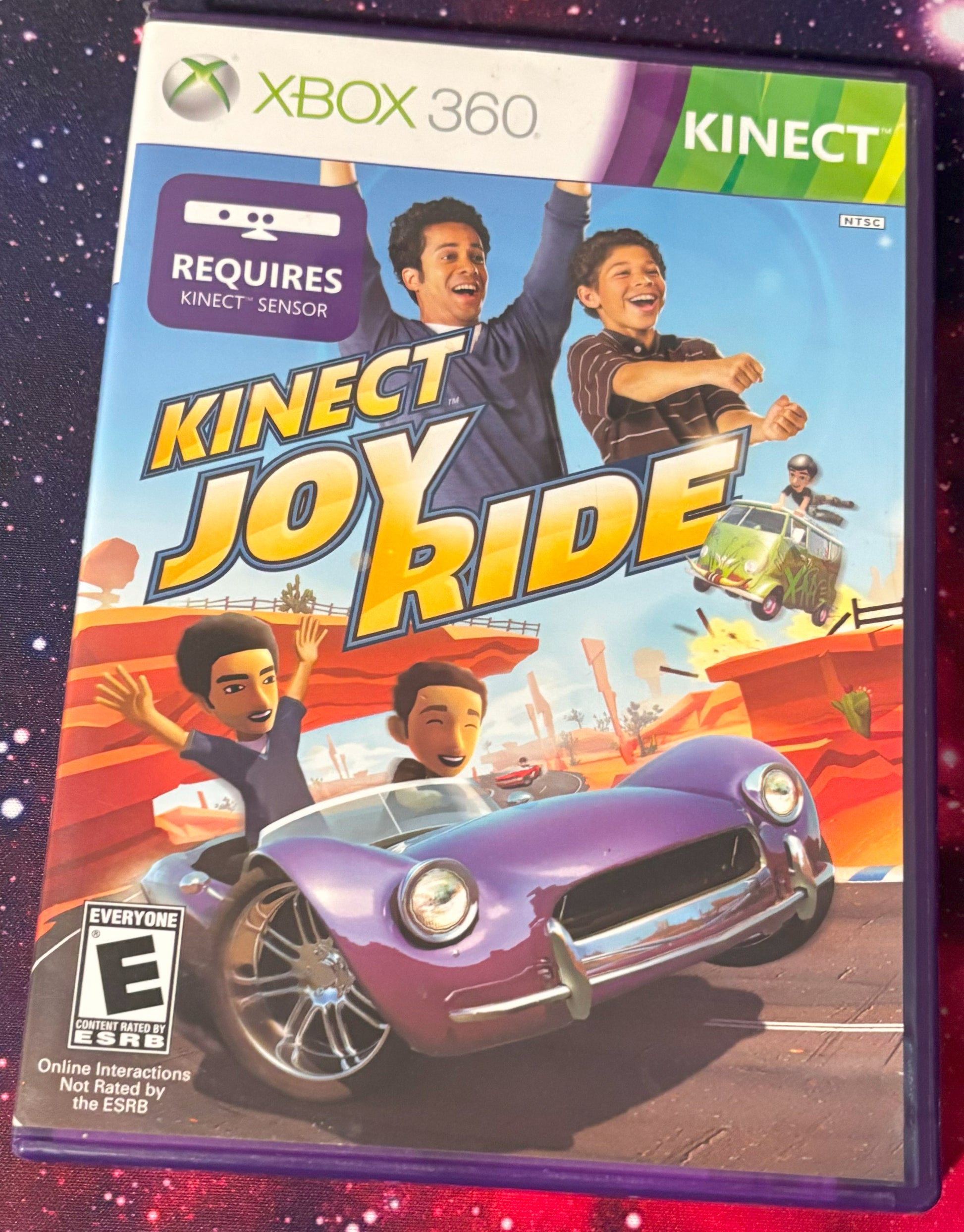 Kinect Joy Ride game box for Xbox 360 with colorful design and car graphics.