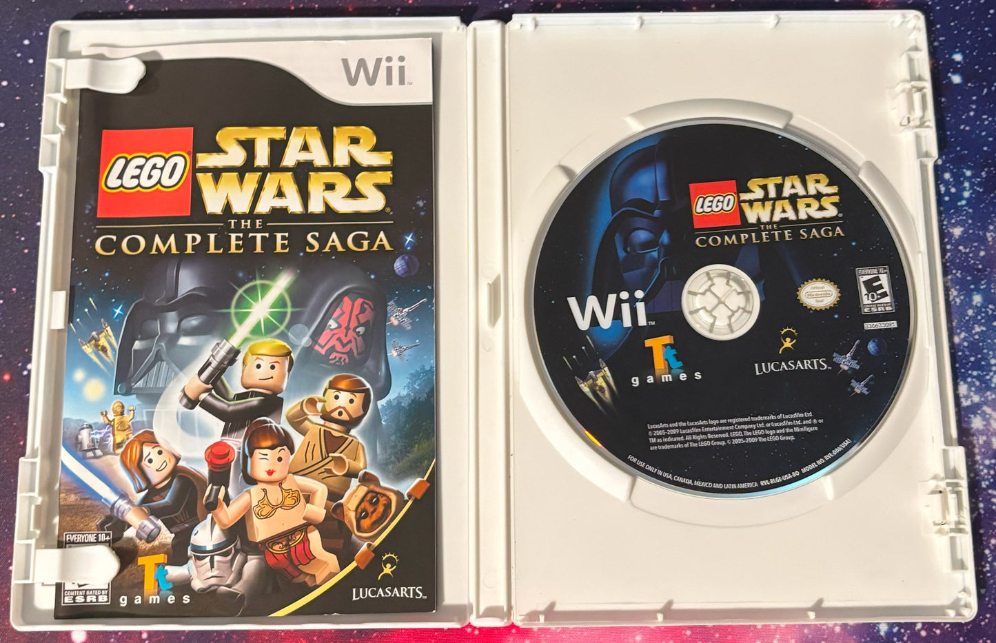 LEGO Star Wars Complete Saga game case and disc on a colorful background
