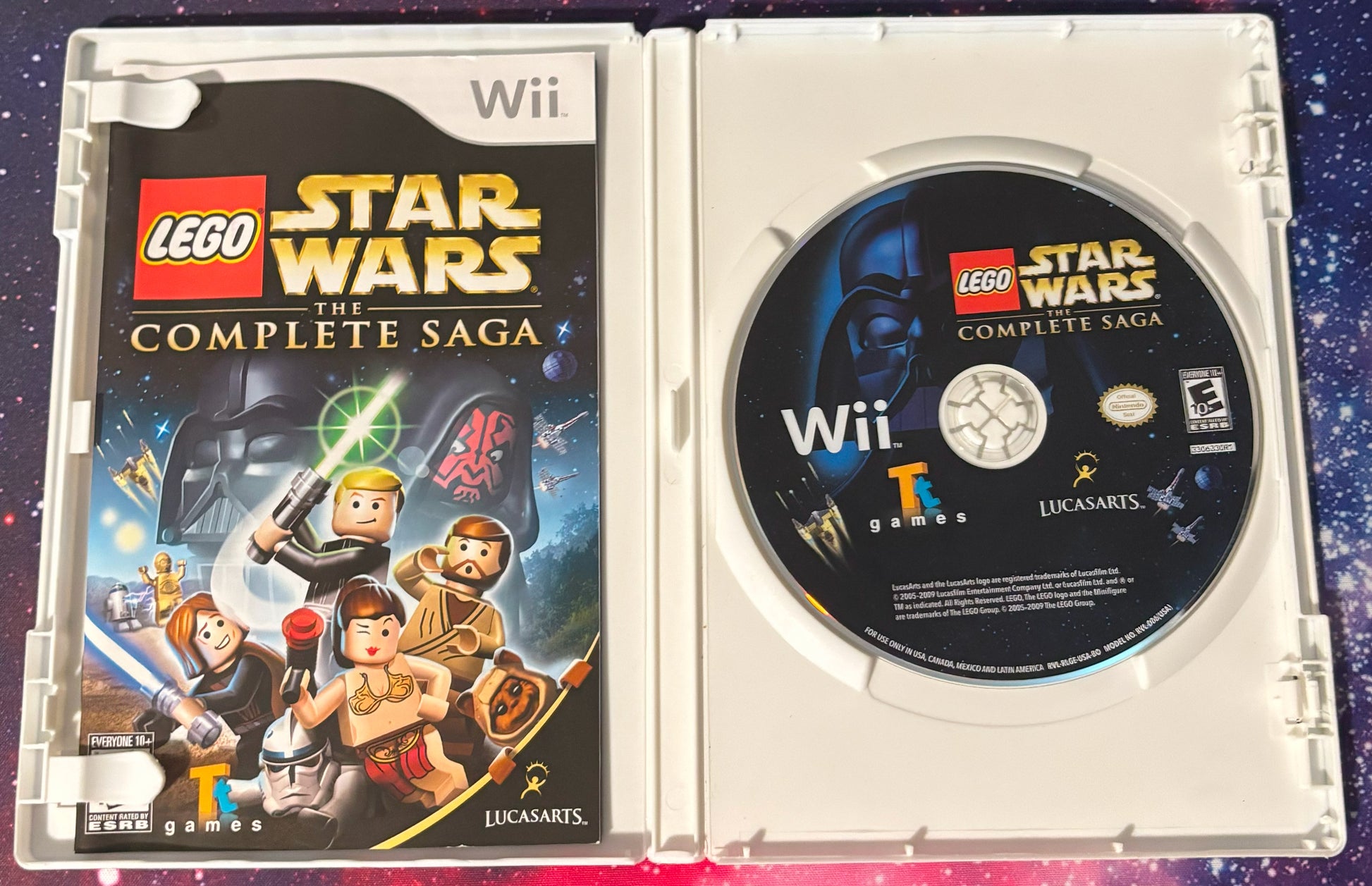 LEGO Star Wars Complete Saga game case and disc on a colorful background
