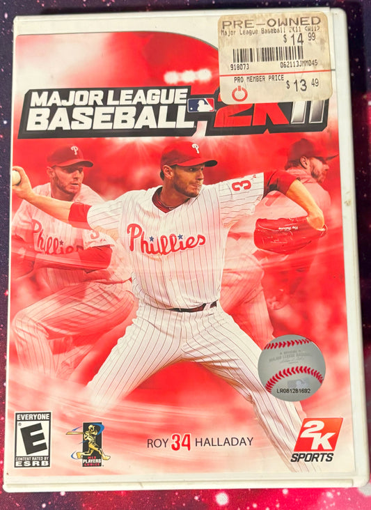 Video game case for 'Major League Baseball 2K11' featuring a player in a Phillies uniform.