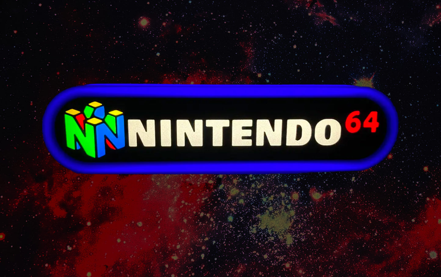 Nintendo 64 logo on a colorful abstract background