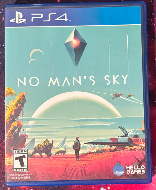 PS4 game case for 'No Man's Sky' with colorful cover art and PlayStation 4 branding.