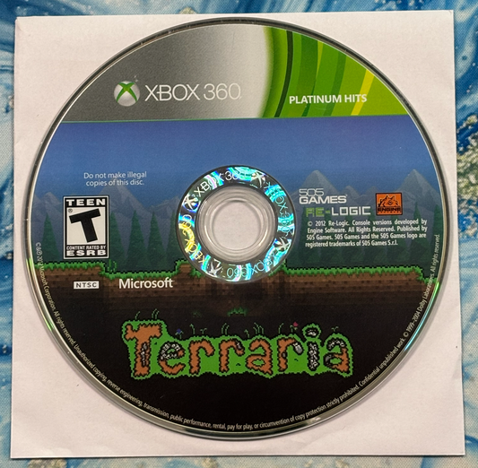 Xbox 360 game disc for 'Terraria' on a white background