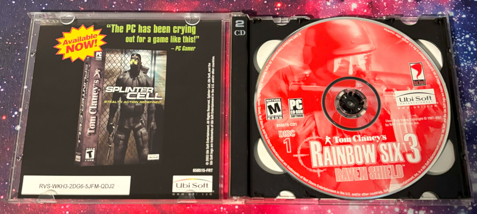 Game disc and case for 'Rainbow Six 3' by Tom Clancy on a colorful background